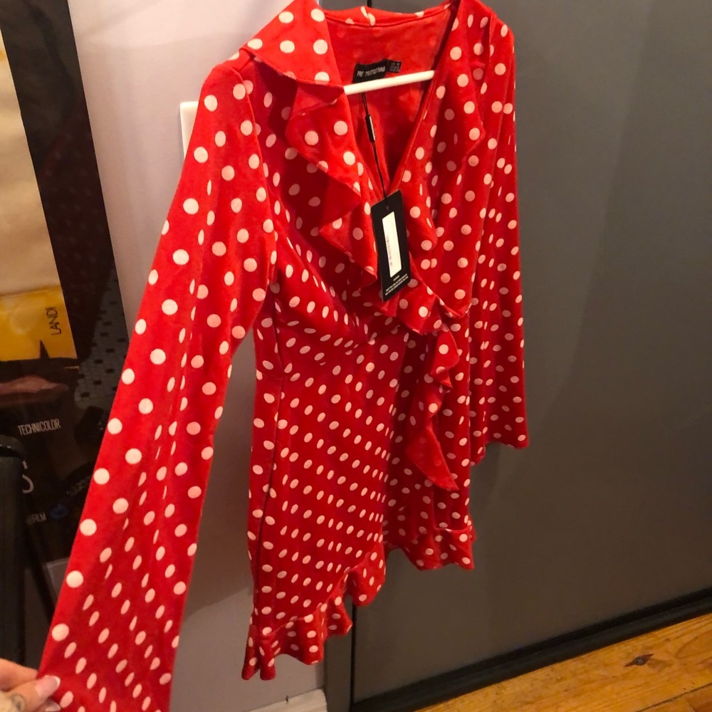 Pretty Little Thing red polka dot dress